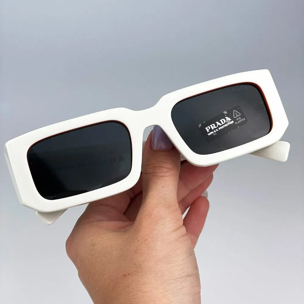 🔥Prada PR06YS 17M5S0 Sunglasses Talc Orange Dark Grey Rectangle Unisex - Picture 6 of 14